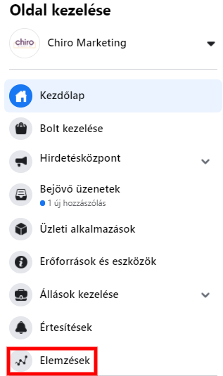 Facebook elemzések menüpont
